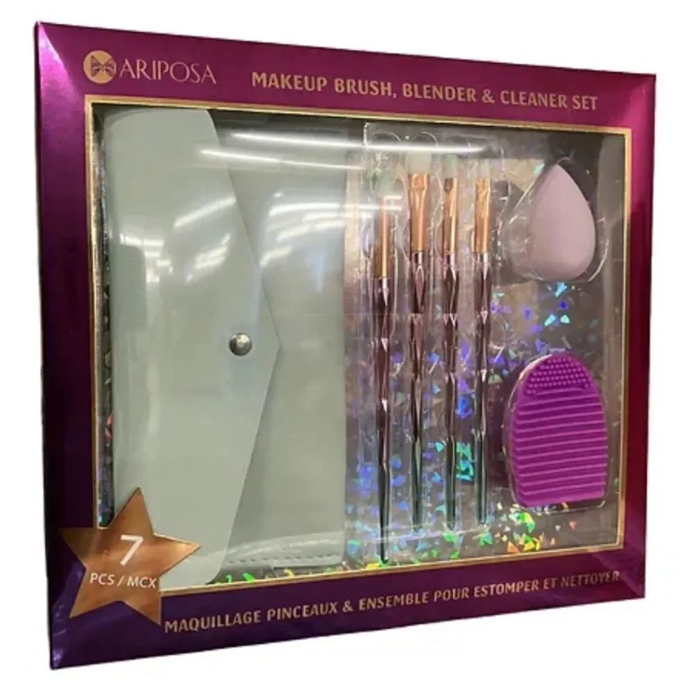 CASE of 12 SETS Mariposa Makeup Brush, Blender & Cleaner Set